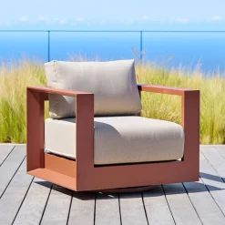 Fauteuil de salon de jardin rotatif ALLURE Beige / Acajou