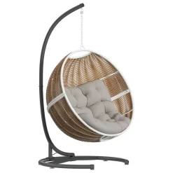 Fauteuil oeuf suspendu ORBIANA Taupe & Blanc + 1 pied réglable PANAO