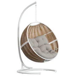 Fauteuil oeuf suspendu ORBIANA Taupe & Blanc + 1 pied réglable PANAO