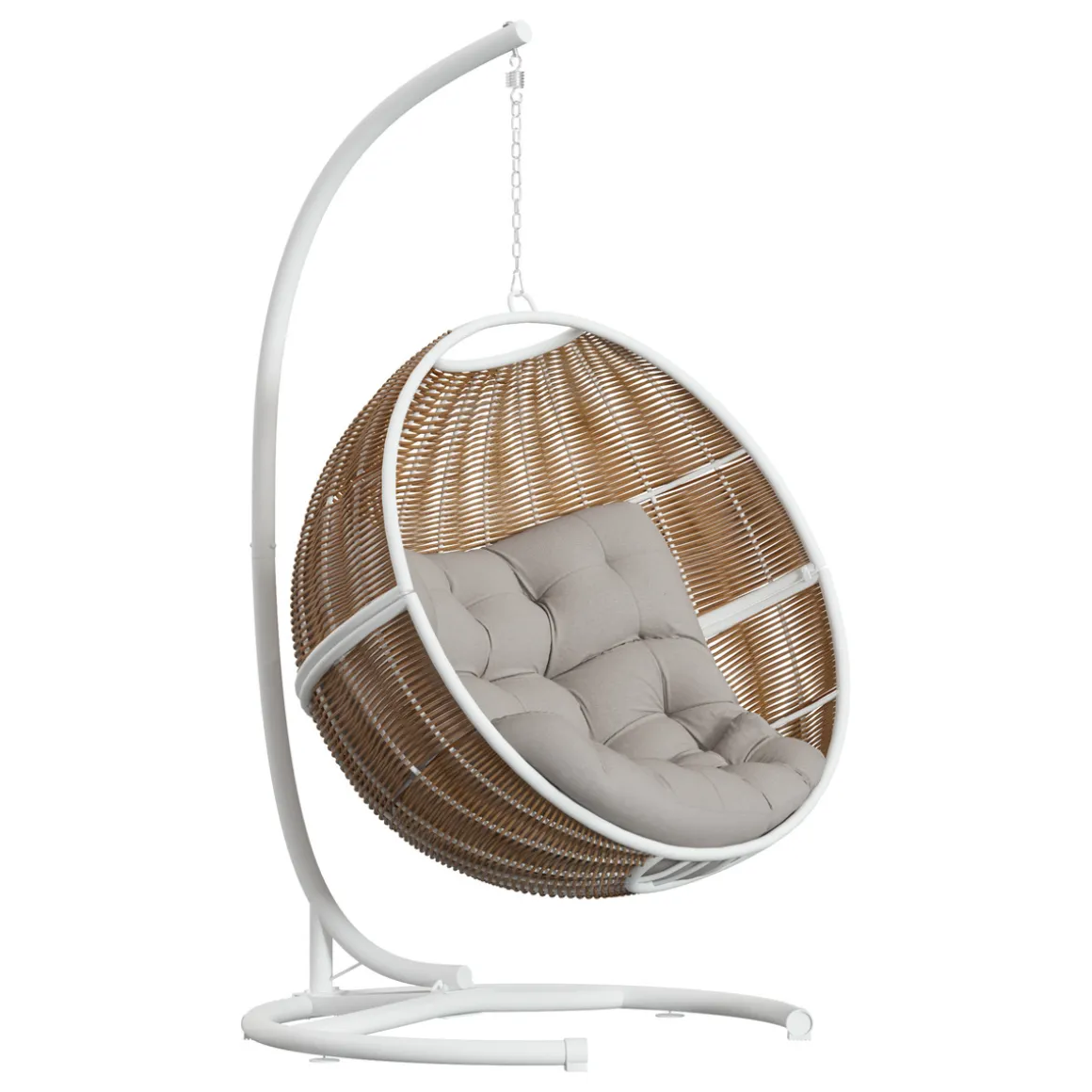 Fauteuil oeuf suspendu ORBIANA Taupe & Blanc + 1 pied réglable PANAO