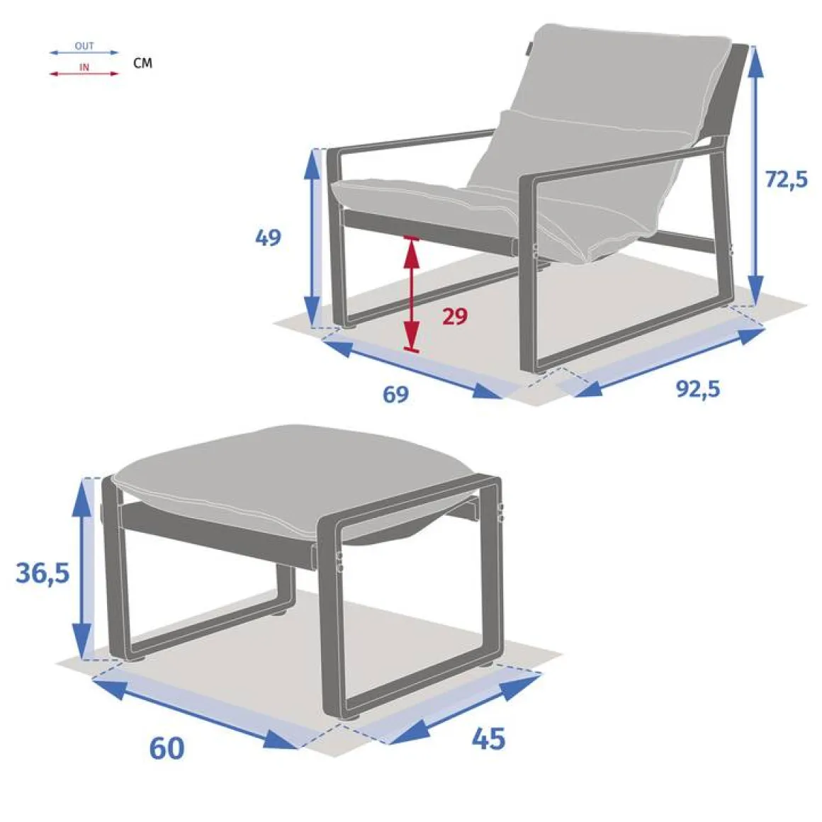 Fauteuil relax de jardin LAMBINIO Blanc & Gris clair