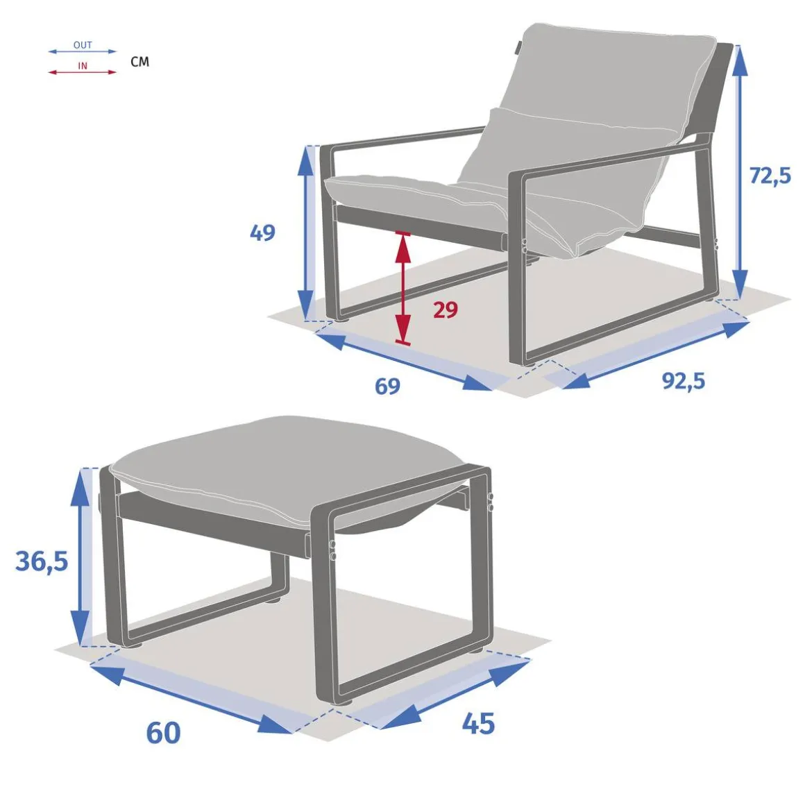 Fauteuil relax de jardin LAMBINIO Blanc & Gris clair