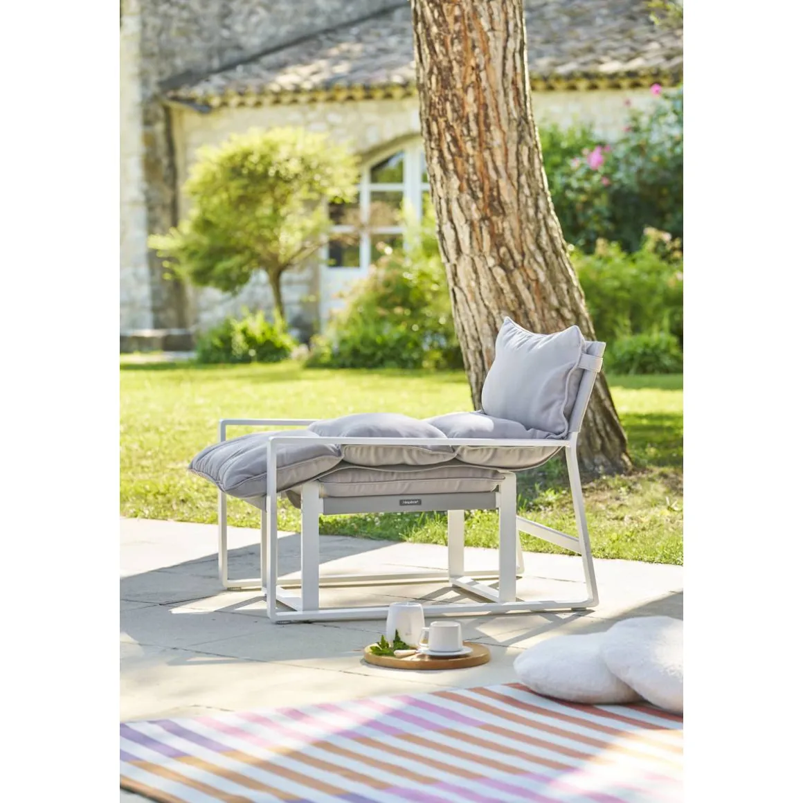 Fauteuil relax de jardin LAMBINIO Blanc & Gris clair