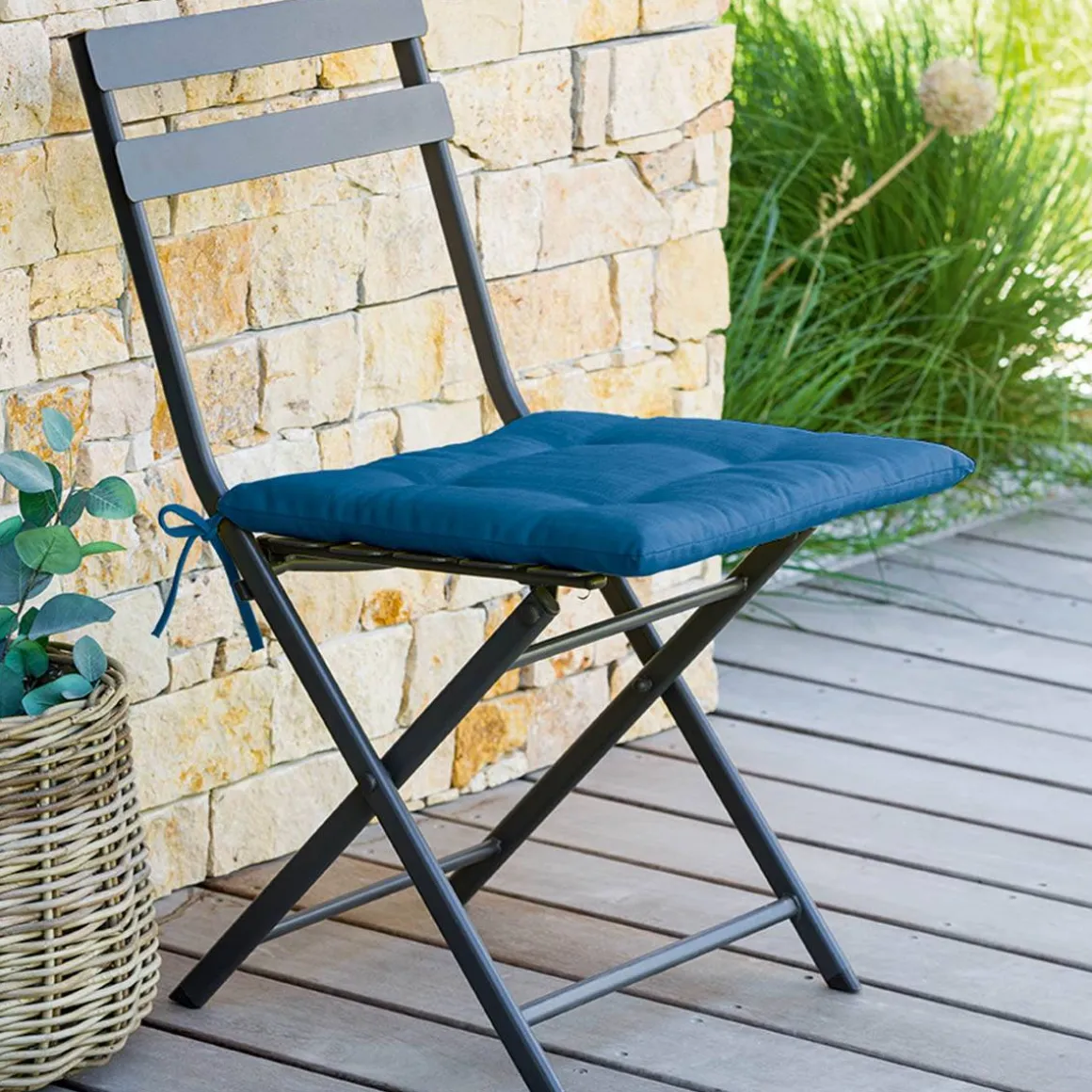 Galette de chaise carrée 4 points KORAI Bleu indigo