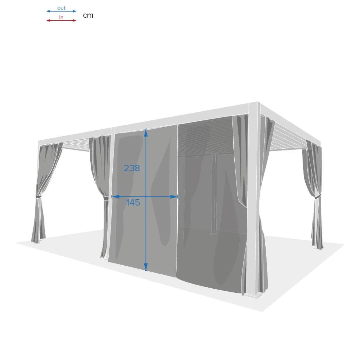 Kit de rideaux, moustiquaires et de rails pour pergola bioclimatique EVORA Gris clair