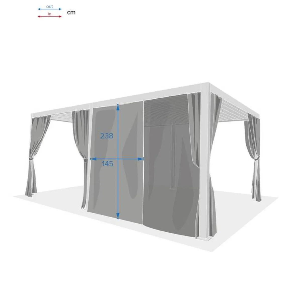 Kit de rideaux, moustiquaires et de rails pour pergola bioclimatique EVORA Gris clair