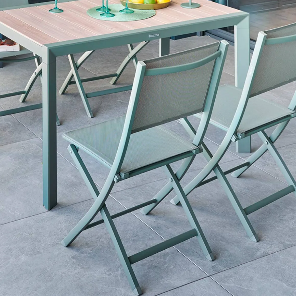 Lot de 4 chaises de jardin pliante ESSENTIA Vert laurier