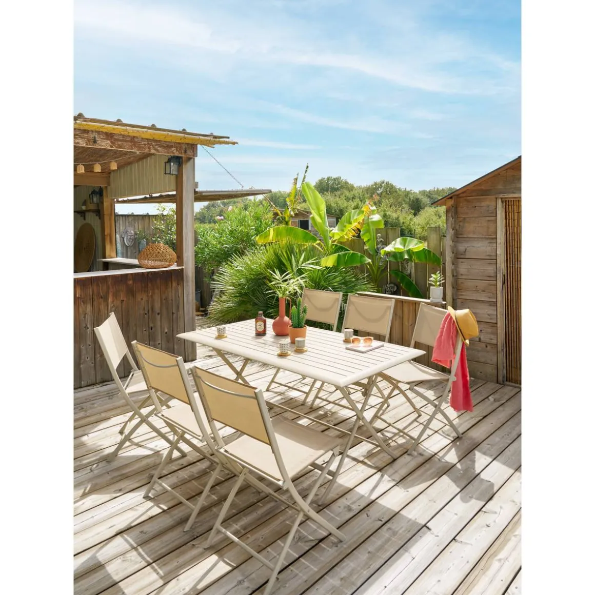 Lot de 4 chaises de jardin pliantes MODULA Lin & Argile