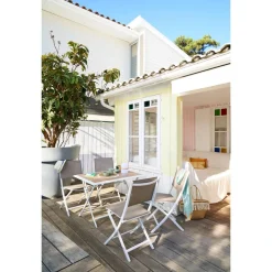 Lot de 4 chaises de jardin pliantes ESSENTIA Lin & Blanc