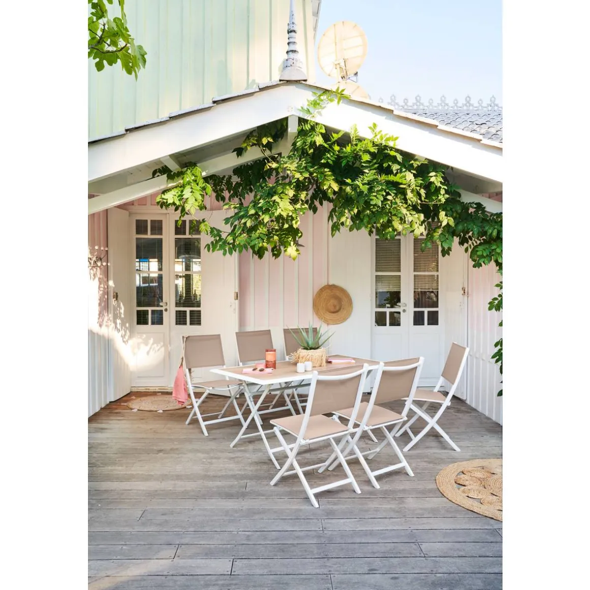 Lot de 4 chaises de jardin pliantes ESSENTIA Lin & Blanc