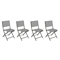 Lot de 4 chaises de jardin pliantes MODULA Galet & Graphite