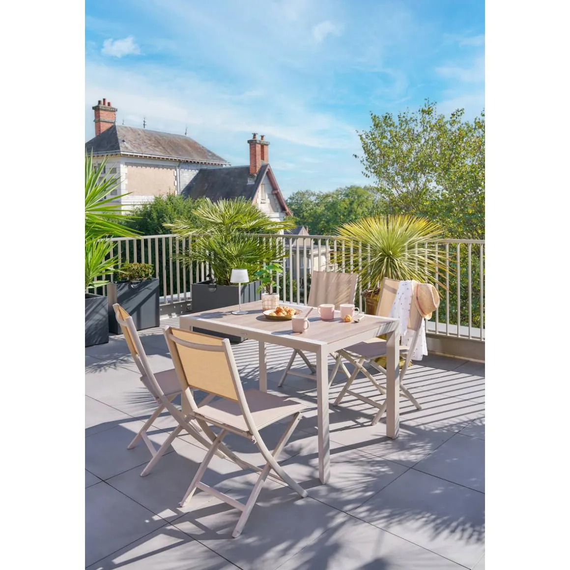 Lot de 4 chaises de jardin pliantes ESSENTIA Lin & Argile
