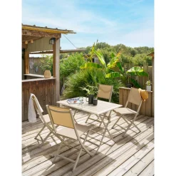 Lot de 4 chaises de jardin pliantes ESSENTIA Lin & Argile