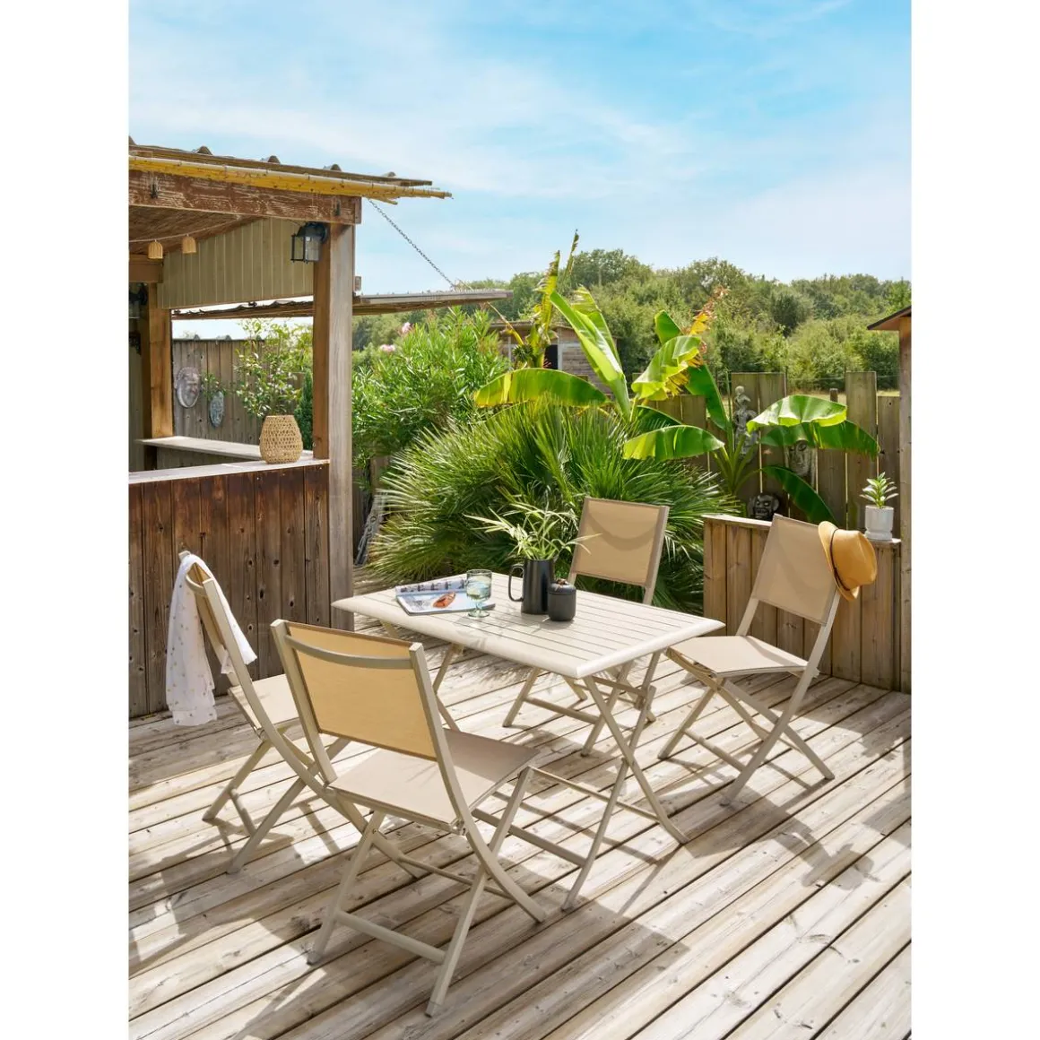 Lot de 4 chaises de jardin pliantes ESSENTIA Lin & Argile