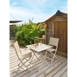 Lot de 4 chaises de jardin pliantes ESSENTIA Lin & Argile