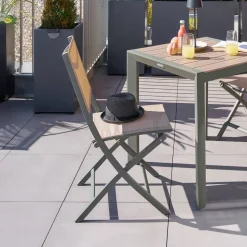 Lot de 4 chaises de jardin pliantes ESSENTIA Lin & Vert laurier