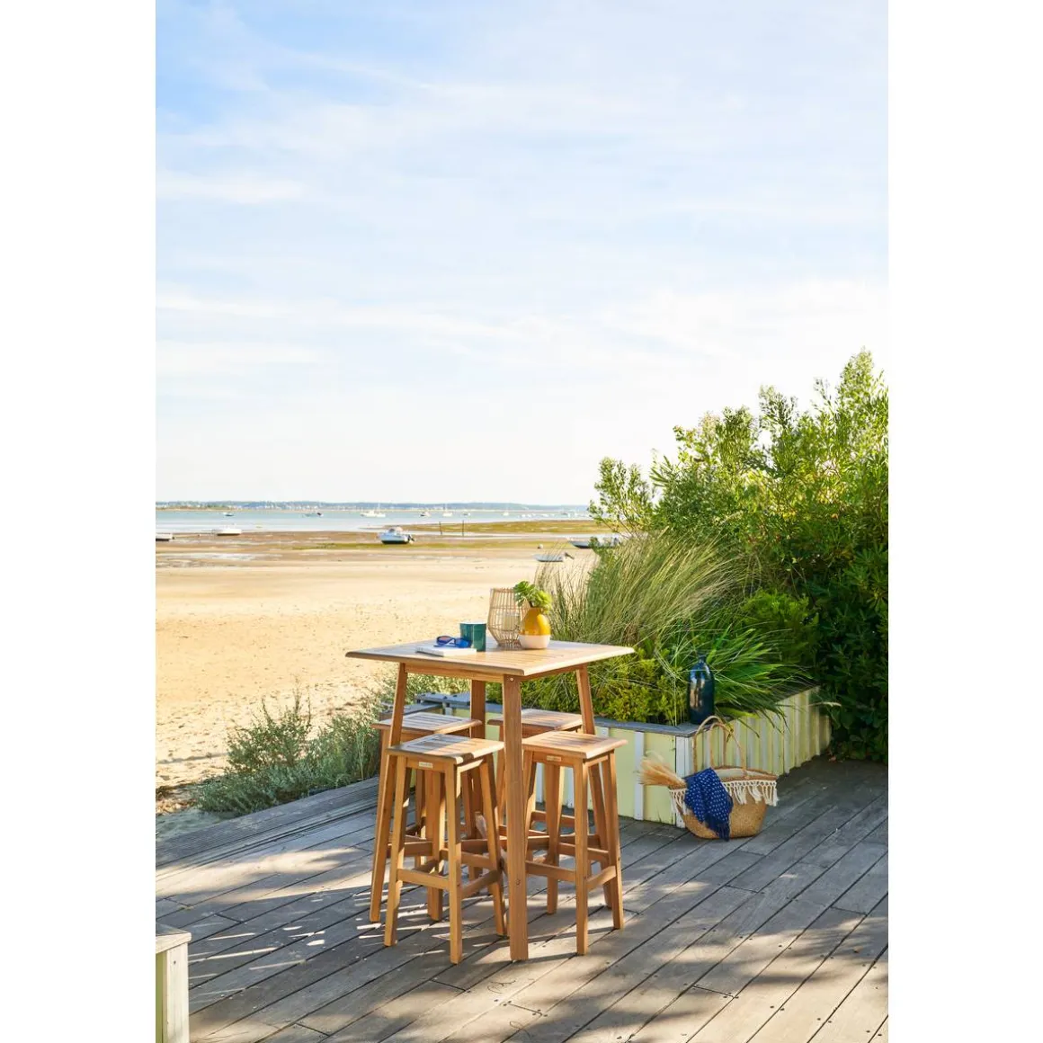 Lot de 2 tabourets hauts de jardin TIWI Acacia