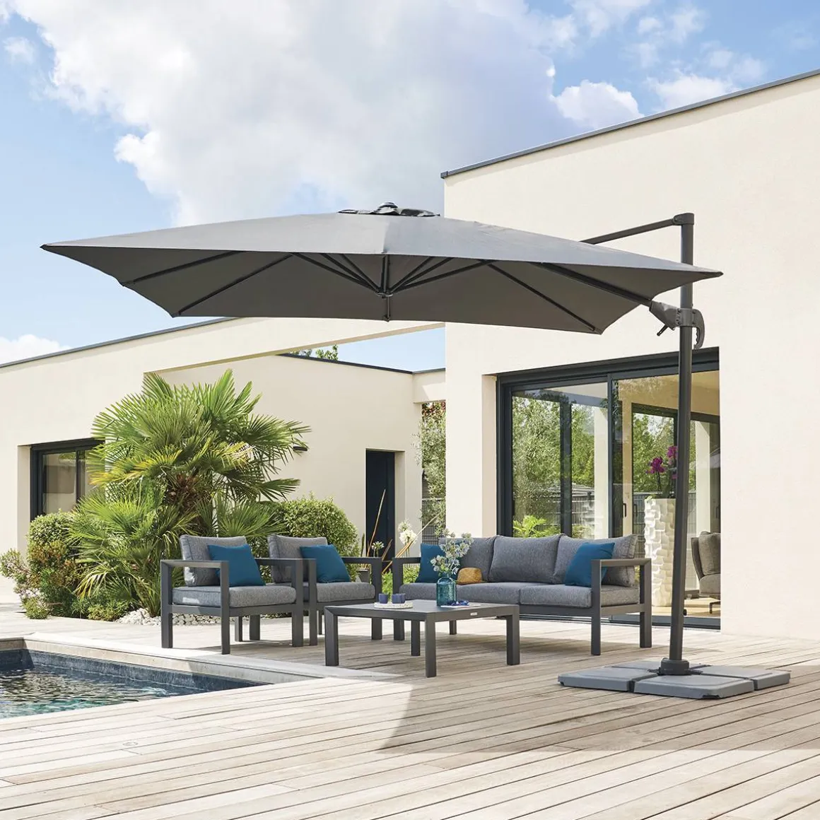 Parasol déporté carré CAYO Ardoise & Anthracite