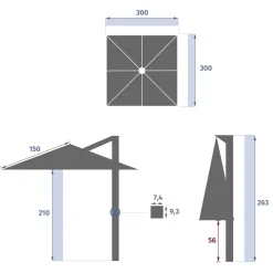 Parasol déporté carré inclinable MELHIA Anthracite / Graphite