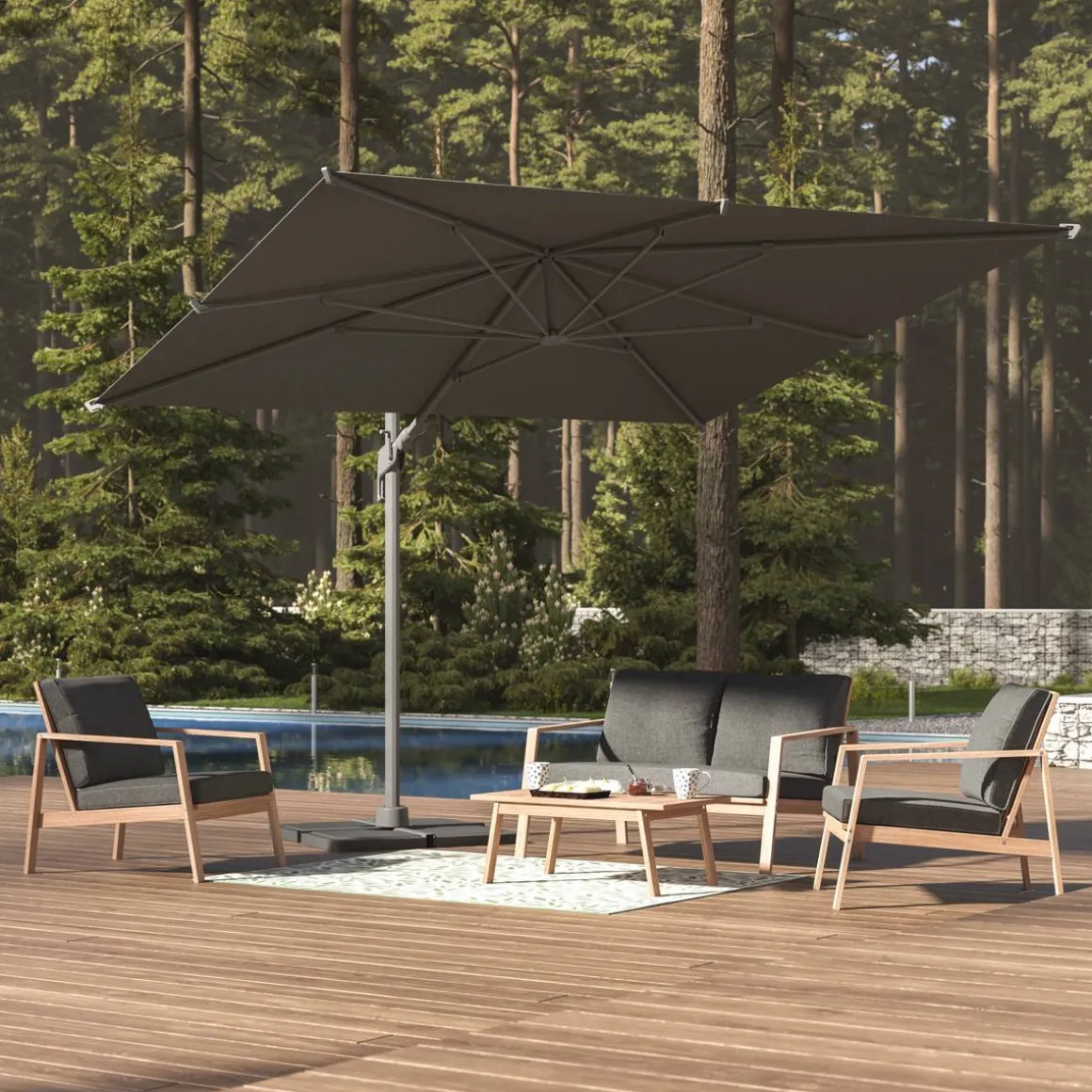 Parasol déporté carré inclinable MELHIA Anthracite / Graphite