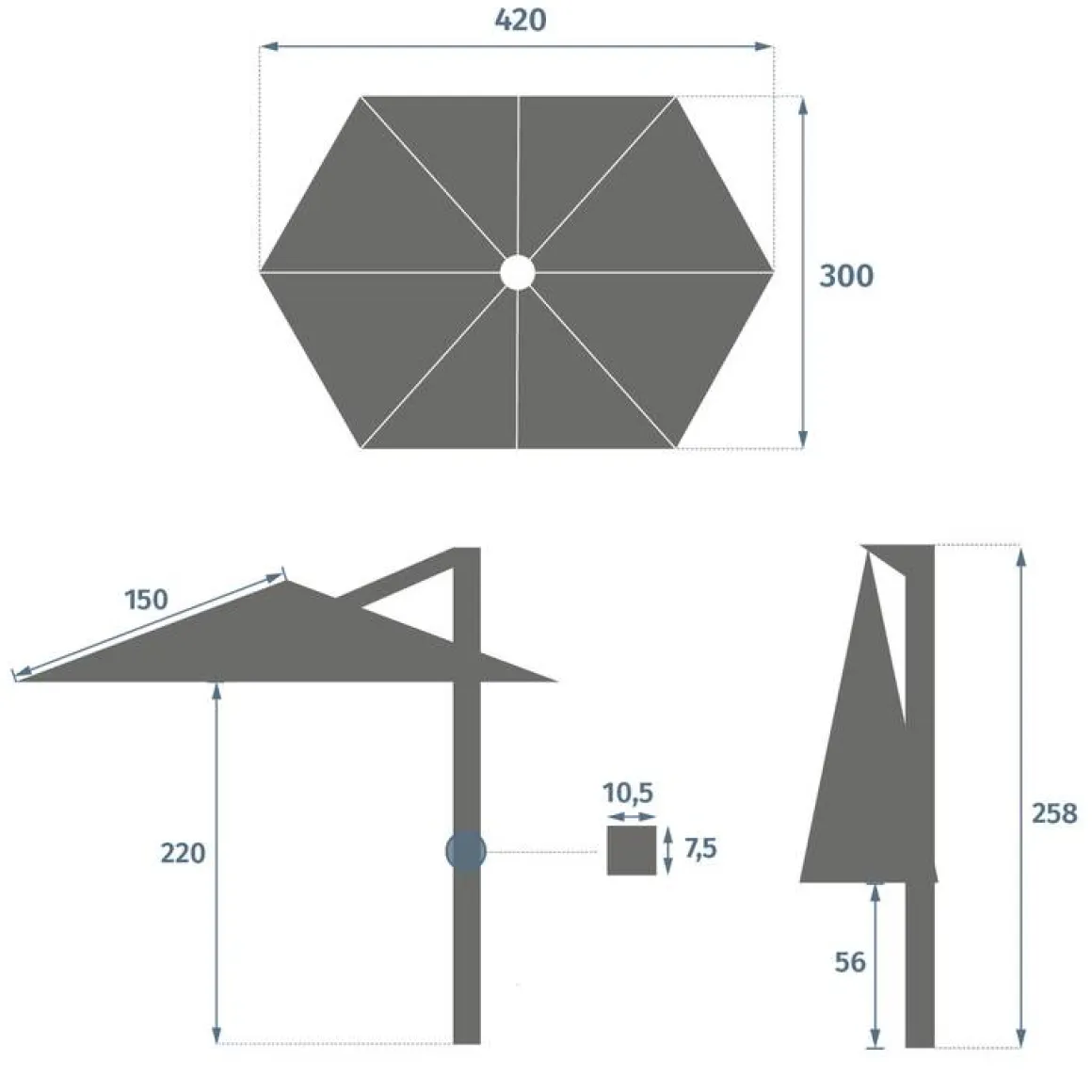 Parasol déporté hexagonal TIKEO Platine & Honey