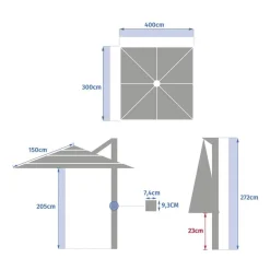 Parasol déporté rectangulaire inclinable MELHIA Lin