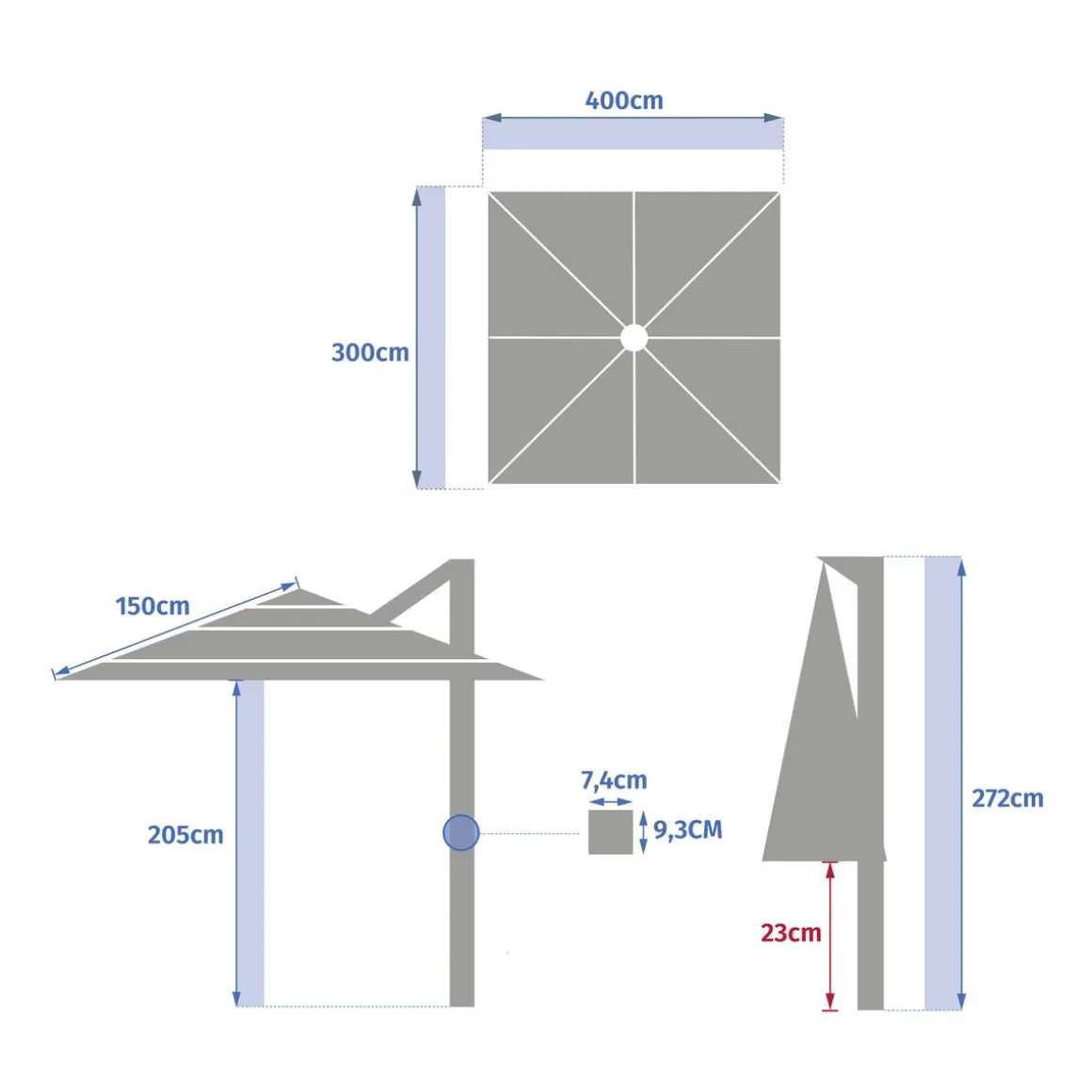 Parasol déporté rectangulaire inclinable MELHIA Lin