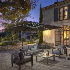 Parasol déporté rectangulaire MELHIA Anthracite avec LED