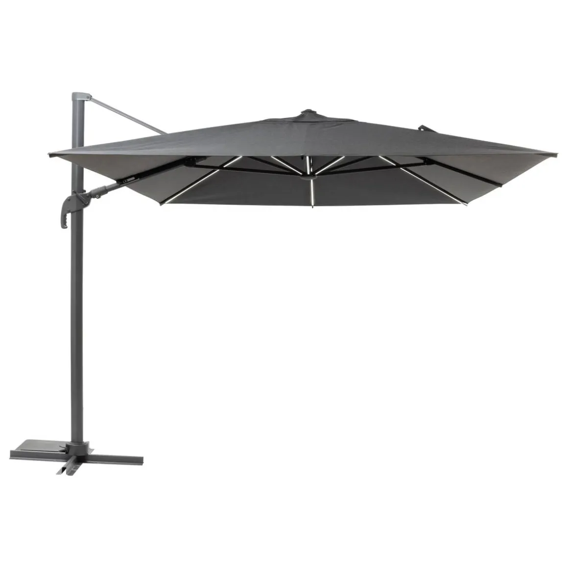 Parasol déporté rectangulaire MELHIA Anthracite avec LED