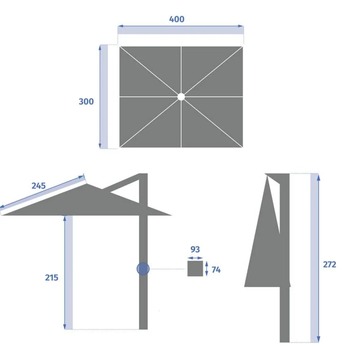 Parasol déporté rectangulaire MELHIA Anthracite avec LED