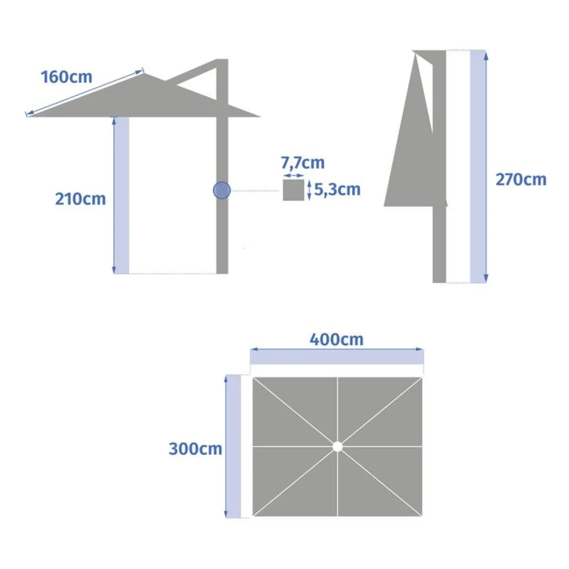 Parasol déporté rectangulaire ÉQUADOR Ardoise