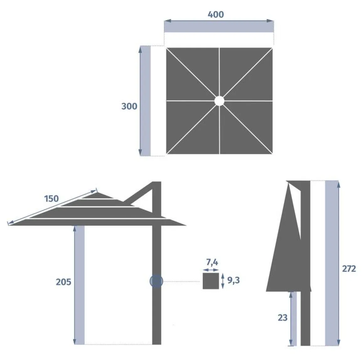 Parasol déporté rectangulaire inclinable MELHIA Anthracite