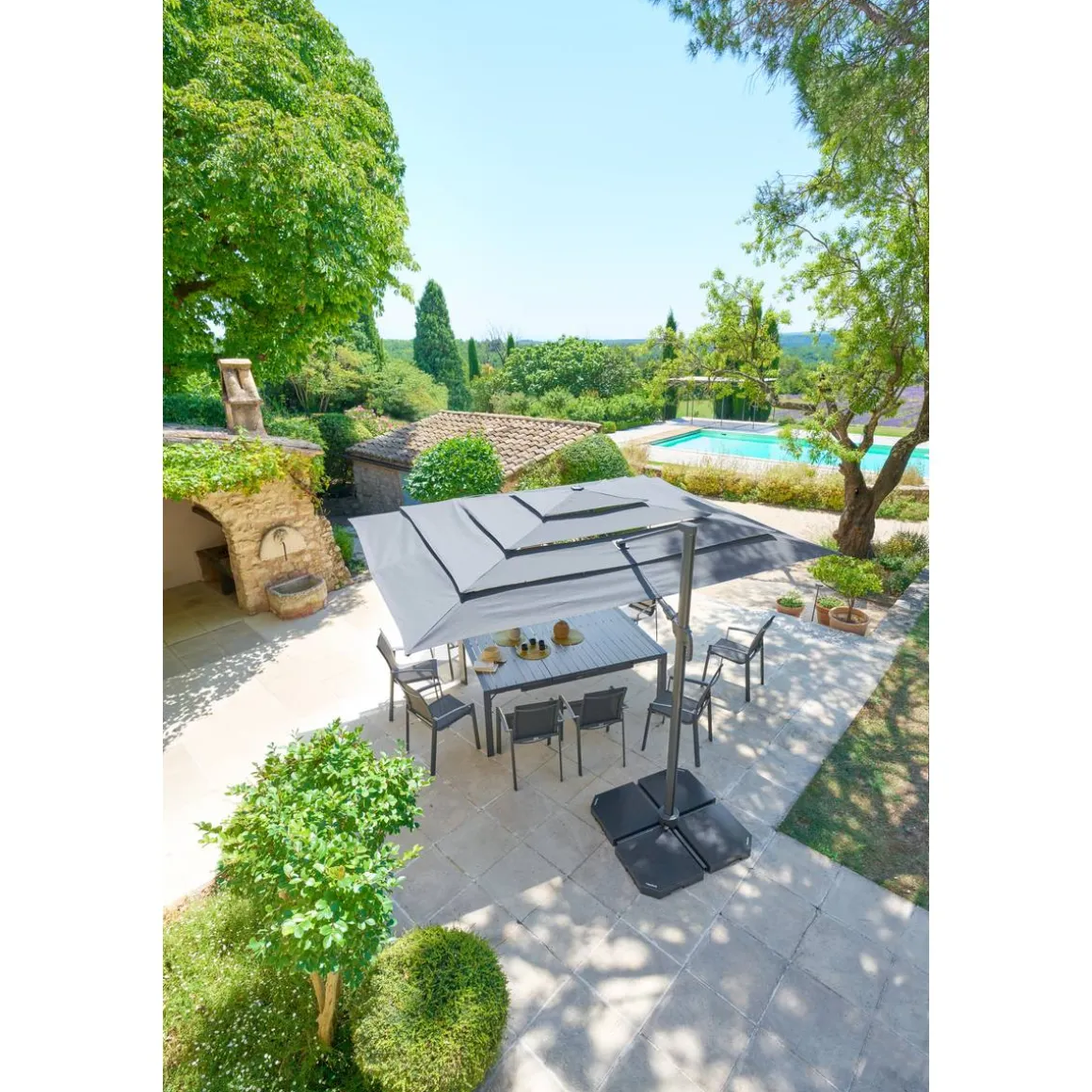 Parasol déporté rectangulaire inclinable MELHIA Anthracite