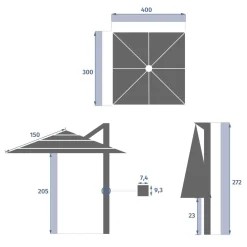 Parasol déporté rectangulaire inclinable MELHIA Anthracite