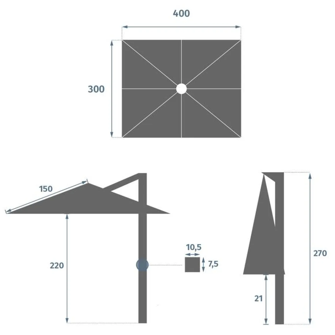Parasol déporté rectangulaire SUENYO Sunbrella® Anthracite