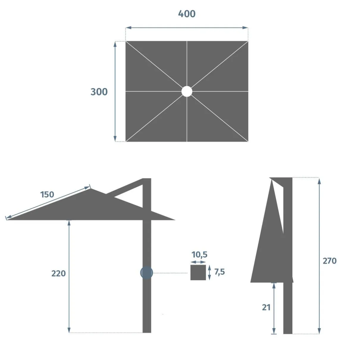Parasol déporté rectangulaire SUENYO Sunbrella® Anthracite