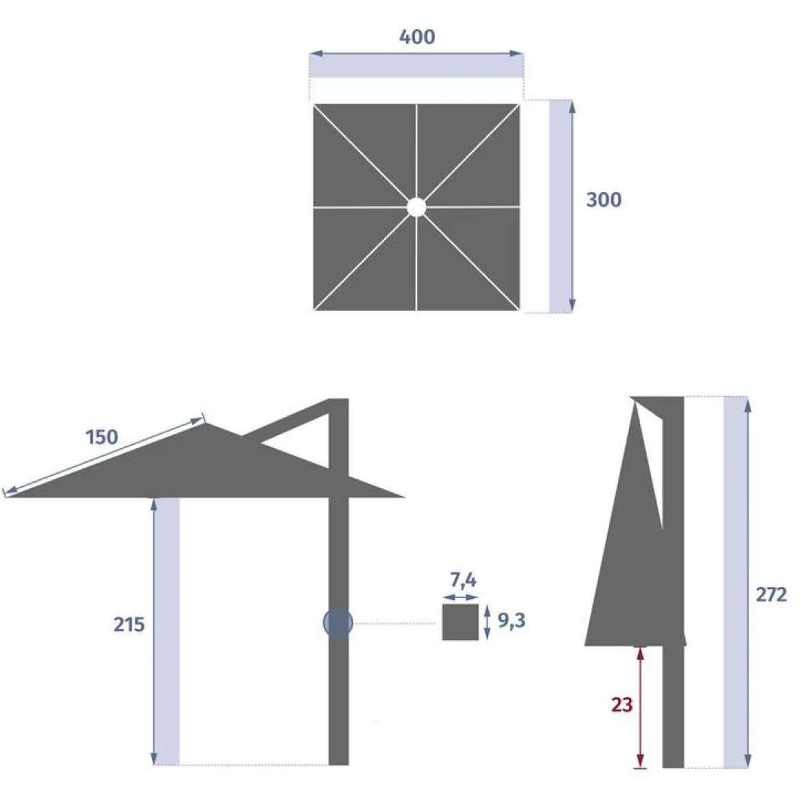 Parasol déporté rectangulaire inclinable MELHIA Anthracite / Graphite