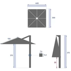 Parasol déporté rectangulaire inclinable MELHIA Vert laurier