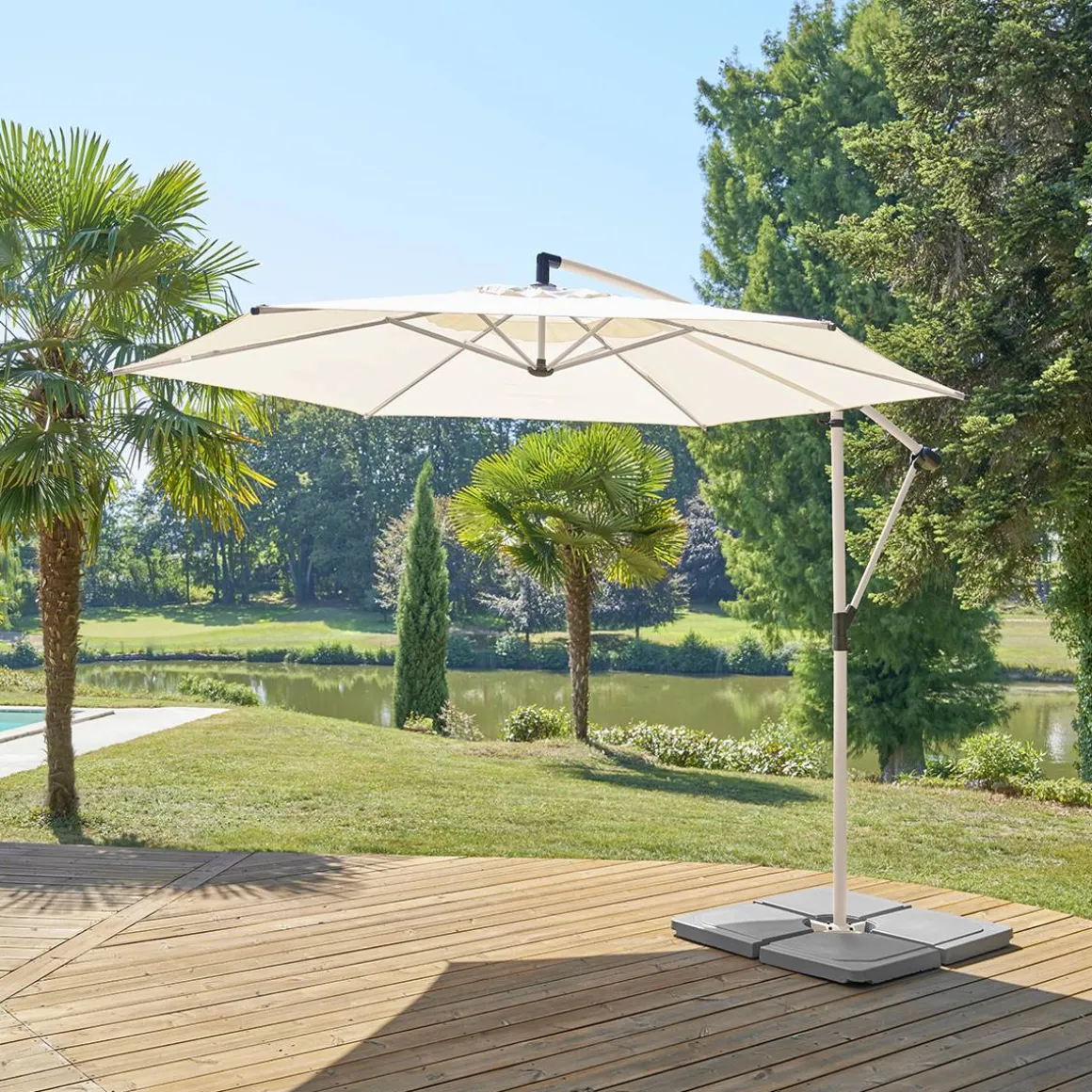 Parasol déporté rond MANOA Argile / Blé