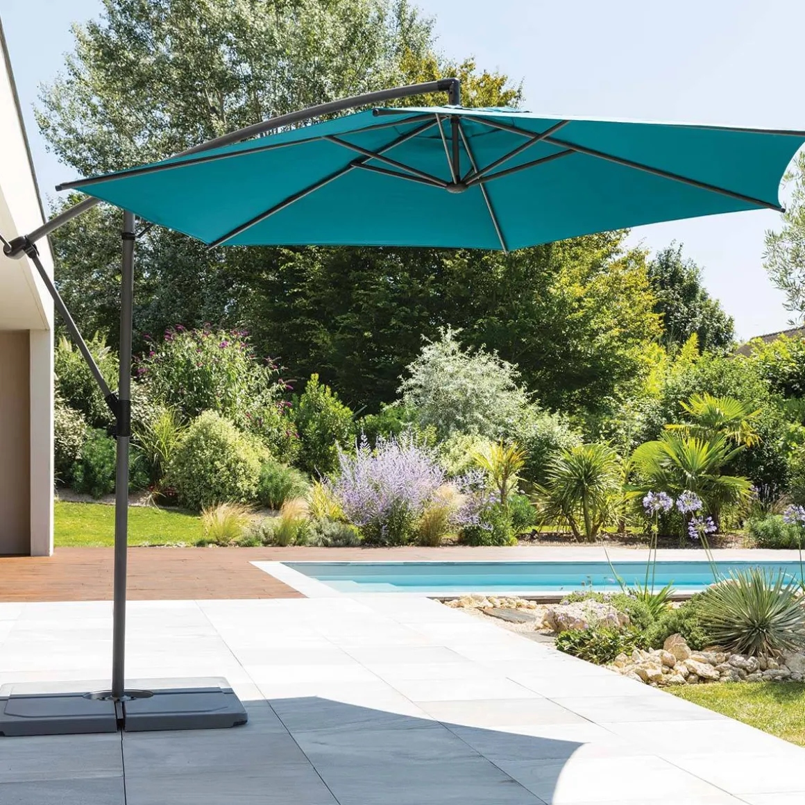 Parasol déporté rond MANOA Bleu canard