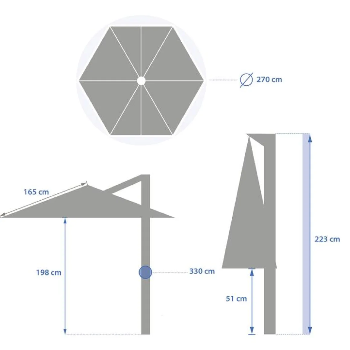 Parasol déporté rond NAULIA Ardoise
