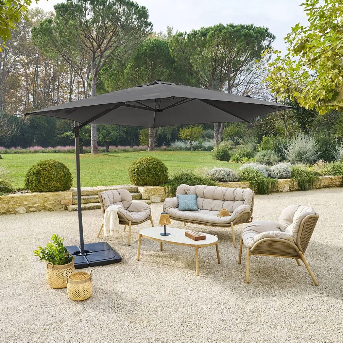 Parasol déporté rond NAULIA Ardoise