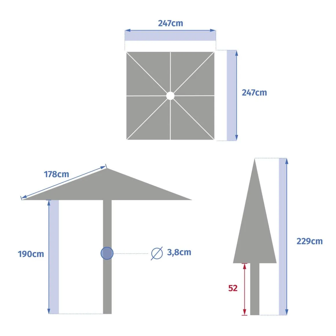 Parasol droit carré inclinable SOYA Café