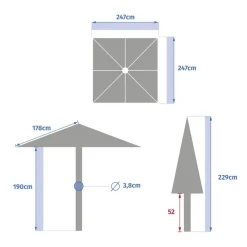 Parasol droit carré inclinable SOYA Café