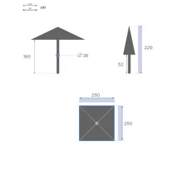 Parasol droit carré inclinable SOYA Bleu canard