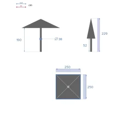 Parasol droit carré inclinable SOYA Bleu canard