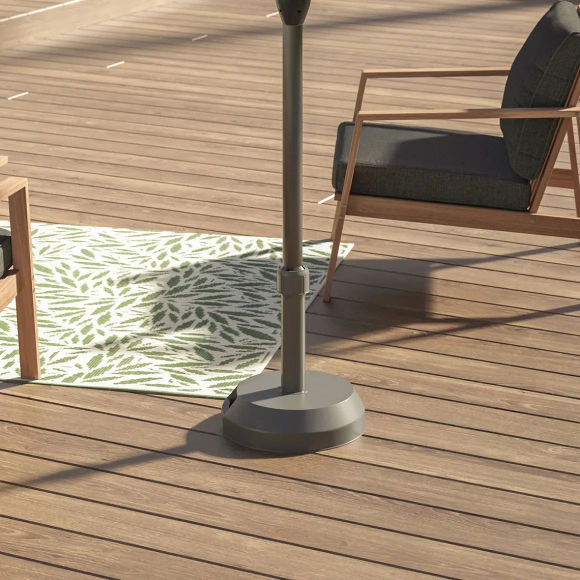 Parasol droit rectangulaire inclinable LOOMPA Ardoise + pied de parasol HAULIO