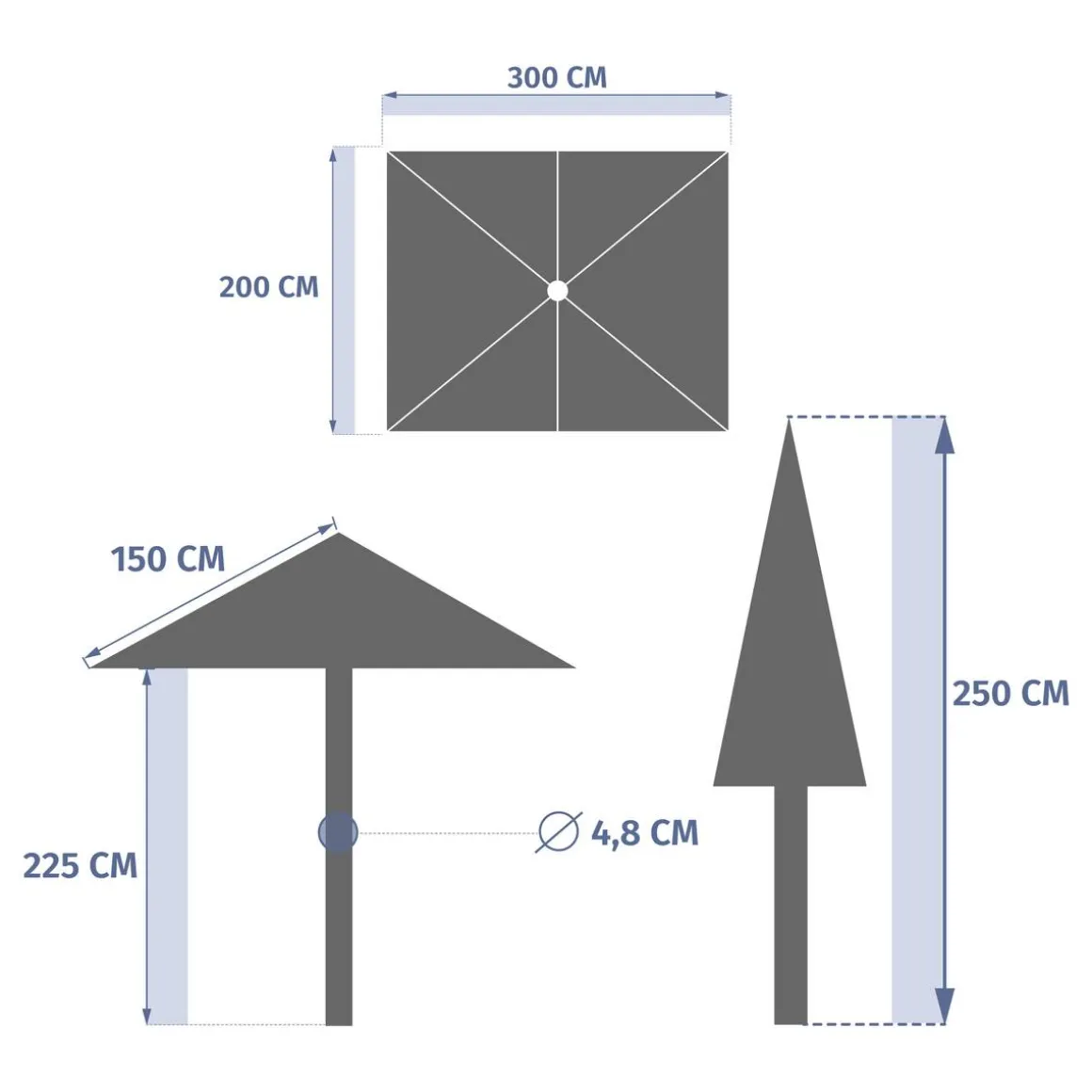 Parasol droit rectangulaire LOOMPA Vert olive / Graphite