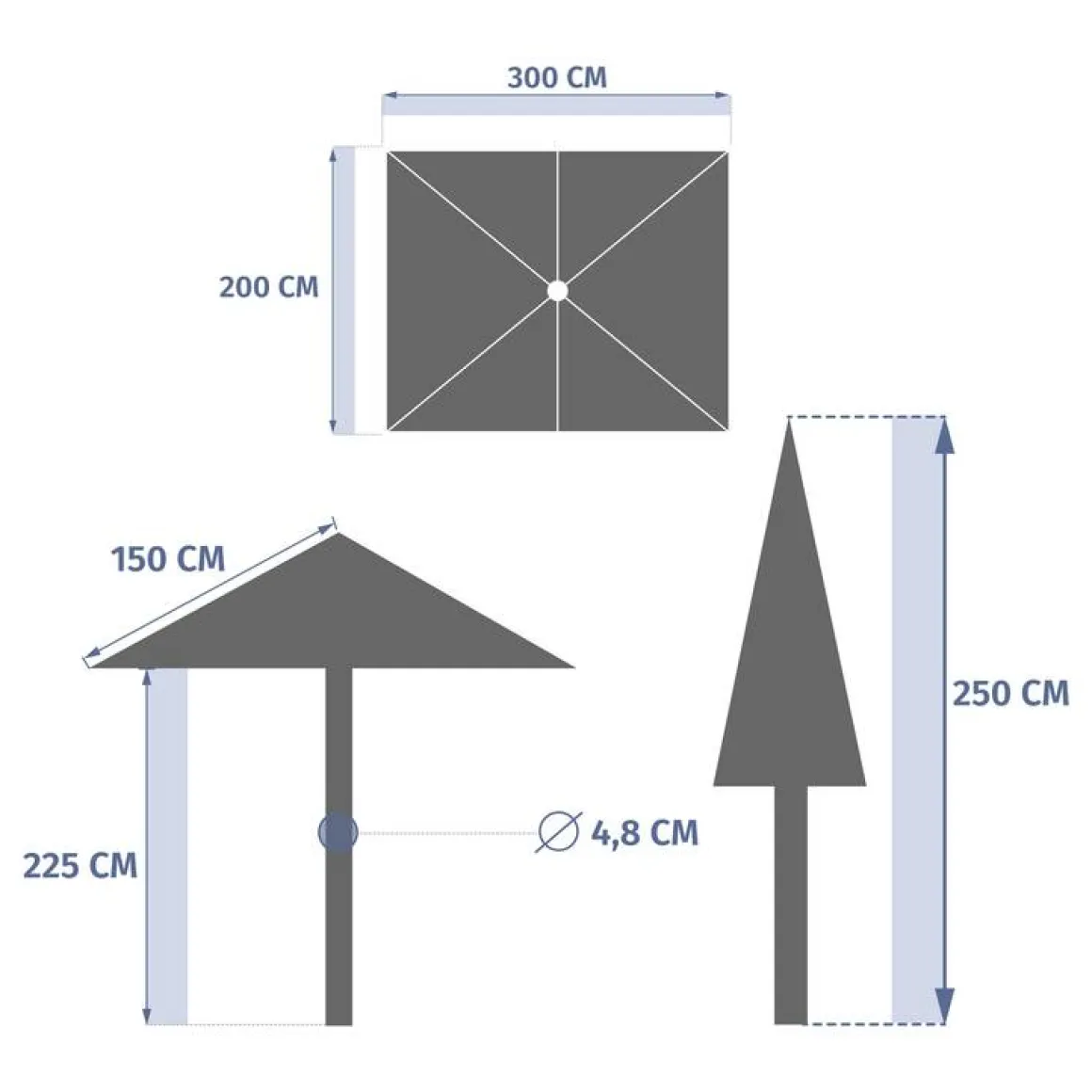 Parasol droit rectangulaire LOOMPA Vert olive / Graphite