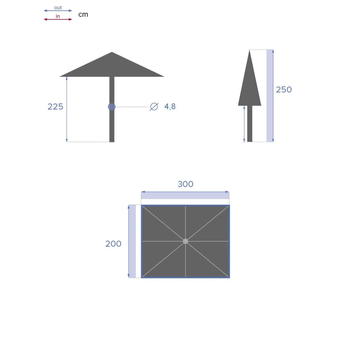 Parasol droit rectangulaire inclinable LOOMPA Bleu canard